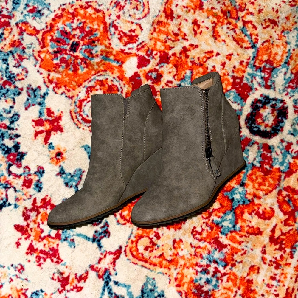 Grey wedge ankle boots